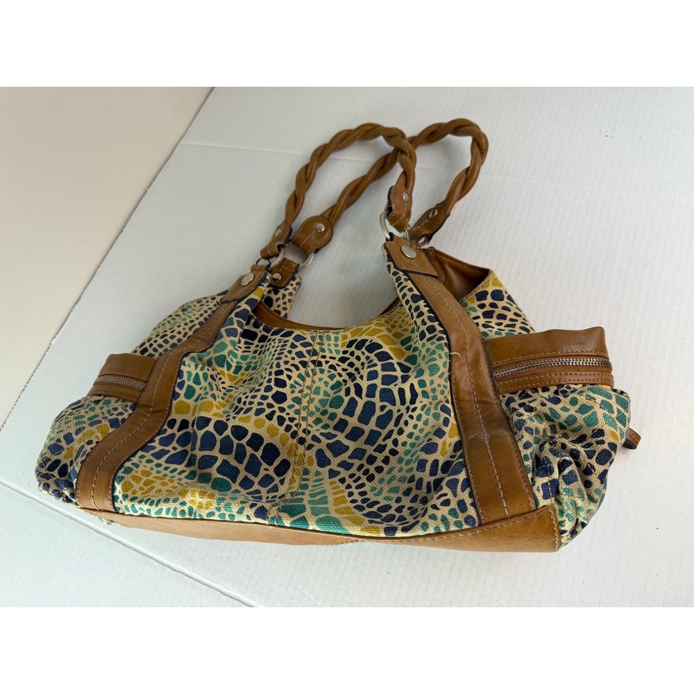 Relic Brand Canvas Leather HOBO Bag Multicolor Animal Print XL Hippie Casual